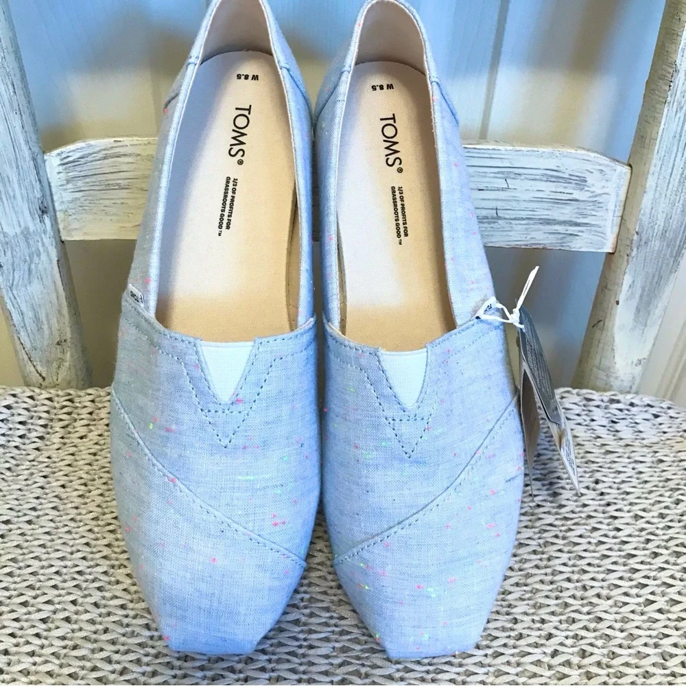 NWT Toms Alpargata Flats in Light Blue Speckled Linen
